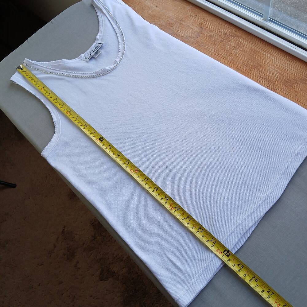 Kleids Classic White Tank Top OS Large rhinestone scoop neck seamless cotton vtg - Picture 10 of 11